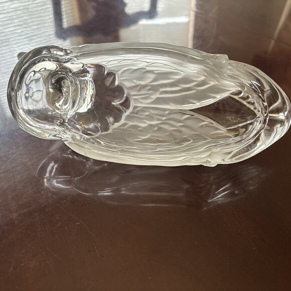 Beautiful Crystal Duck Shape Trinket Dish w/ Lid, Clear and Frosted 10" x 6" - Picture 7 of 8
